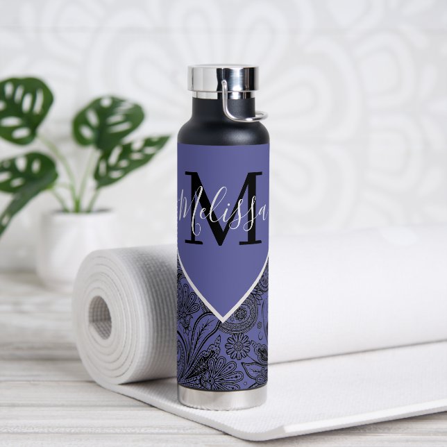 Black and peri paisley    water bottle (Yoga)