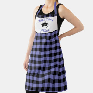 Black and Periwinkle Cook Buffalo Plaid Pattern Apron