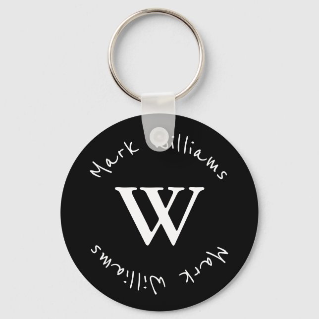 black and personalised key ring (Front)