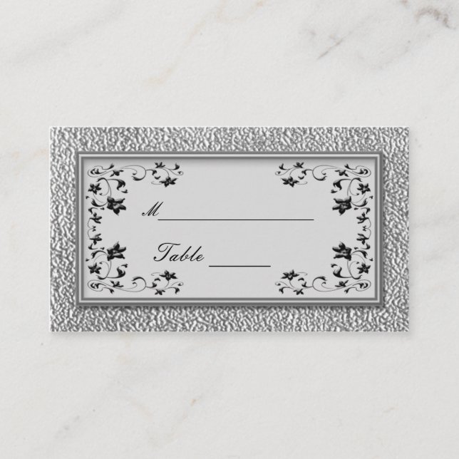 Black and Pewter Floral Placecards (Front)