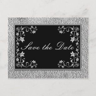 Black and Pewter Floral Save the Date Postcard
