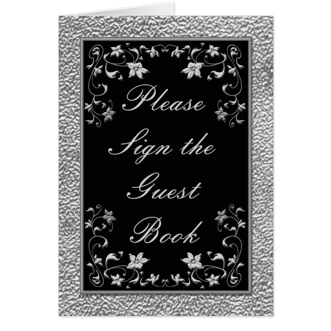 Black and Pewter Floral Table Card (Front)
