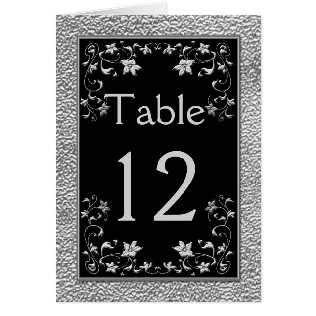 Black and Pewter Floral Table Card (Front)