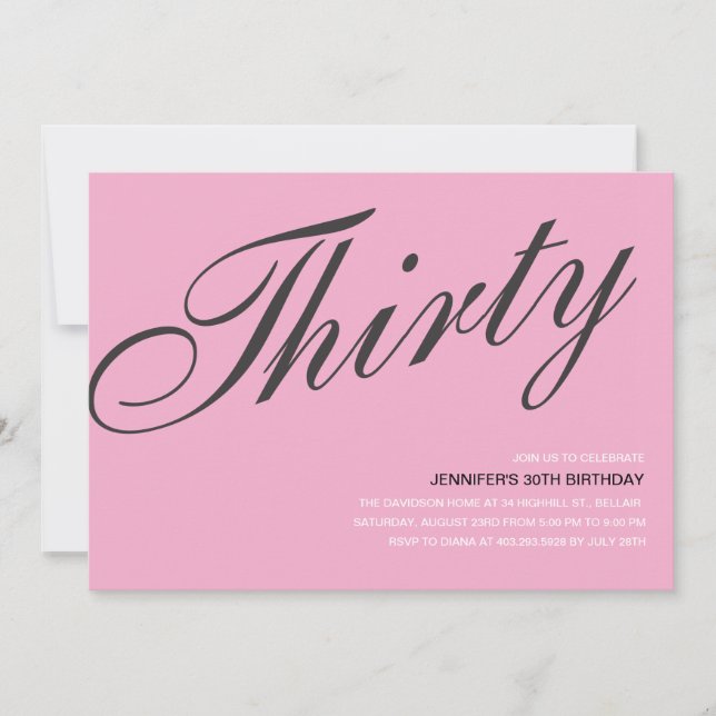 Black and Pink 30th Birthday Invitations (Front)