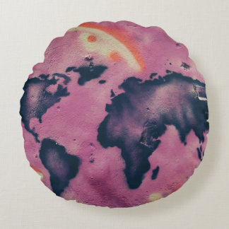 Black and pink abstract art round cushion