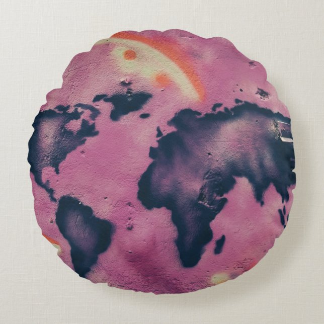 Black and pink abstract art round cushion (Front)