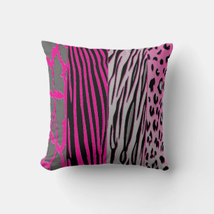 Black And Pink Animal Printed Zebra Stripe Pillow