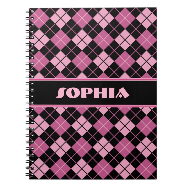 Black and Pink Argyle Notebook (Front)