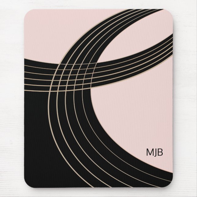 Black and Pink Art Deco Curves with Monogram Mouse Mat (Front)