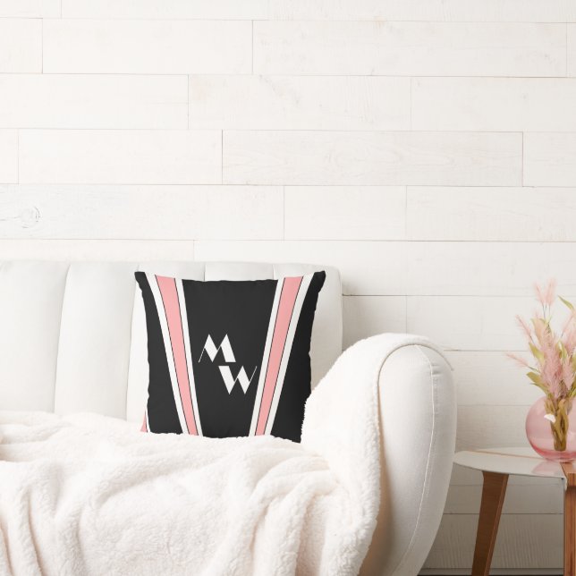 Black And Pink Art Deco Design Monogrammed Cushion (Couch)