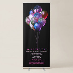 Black and Pink Balloon Wedding Planning Party Retractable Banner