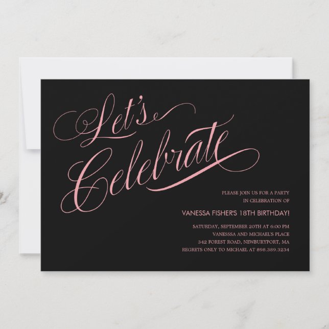 Black and Pink Birthday Invitations (Front)