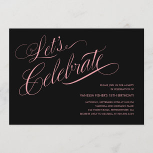 Black and Pink Birthday Invitations