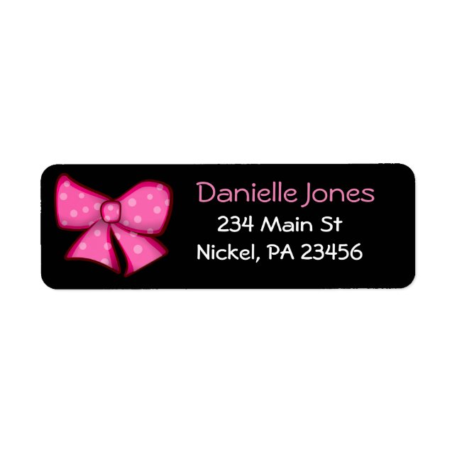 Black and Pink Bow Address Return Label Sticker (Front)
