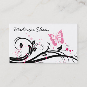 black and pink butterfly business card
