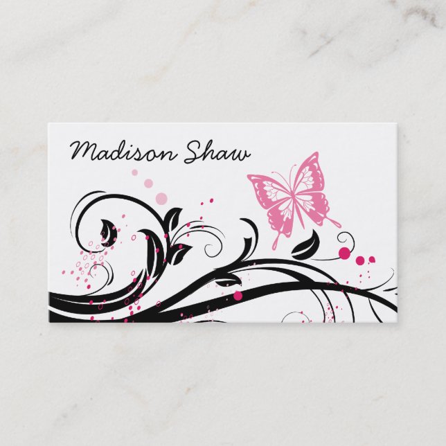 black and pink butterfly business card (Front)