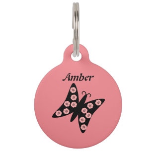 Black and Pink Butterfly Design Pet Tag
