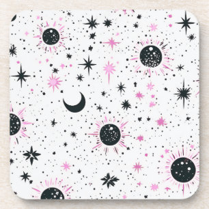 Black and Pink Celestial Sun Moon Stars Coaster