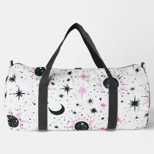 Black and Pink Celestial Sun Moon Stars Duffle Bag