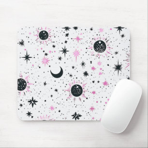 Black and Pink Celestial Sun Moon Stars Mouse Mat