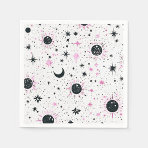 Black and Pink Celestial Sun Moon Stars Napkin