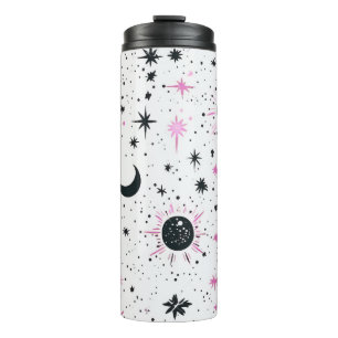 Black and Pink Celestial Sun Moon Stars Thermal Tumbler