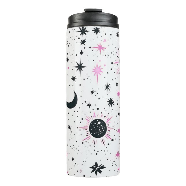Black and Pink Celestial Sun Moon Stars Thermal Tumbler (Front)