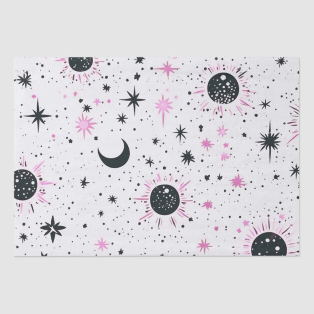 Black and Pink Celestial Sun Moon Stars Tissue Paper (Front)
