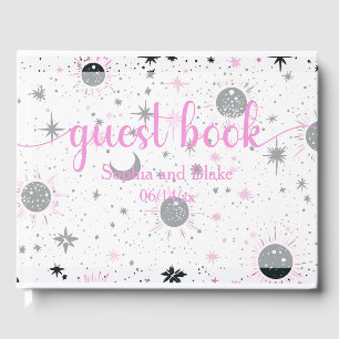 Black and Pink Celestial Sun Moon Stars Wedding Guest Book