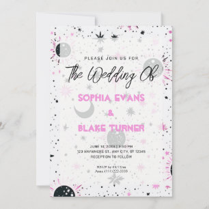 Black and Pink Celestial Sun Moon Stars Wedding Invitation