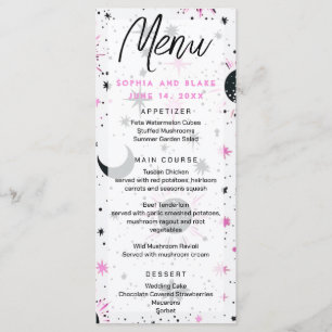 Black and Pink Celestial Sun Moon Stars Wedding Menu