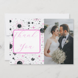 Black and Pink Celestial Sun Moon Stars Wedding Thank You Card
