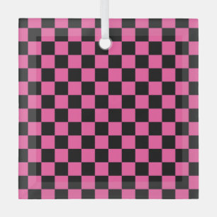Black and pink checkerboard pattern glass tree decoration