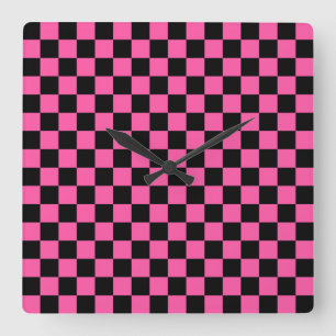 Black and pink checkerboard pattern square wall clock