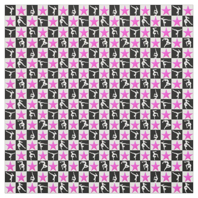 BLACK AND PINK CHECKERED GYMNASTICS PATTERNED FABRIC (Swatch)