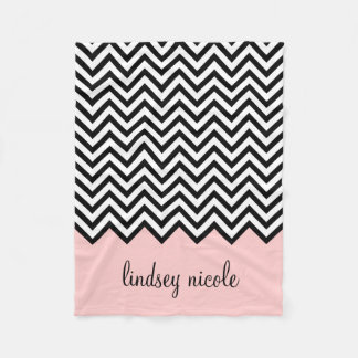 Black and Pink Chevron Custom Monogram Fleece Blanket