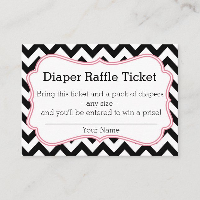 Black and Pink Chevron Diaper Raffle Ticket Enclosure Card (Front)