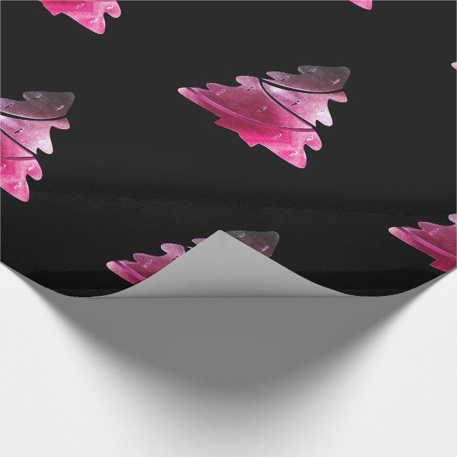 Black and Pink Christmas Tree Pattern Wrapping Paper (Corner)