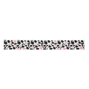 Black and pink cow print satin ribbon