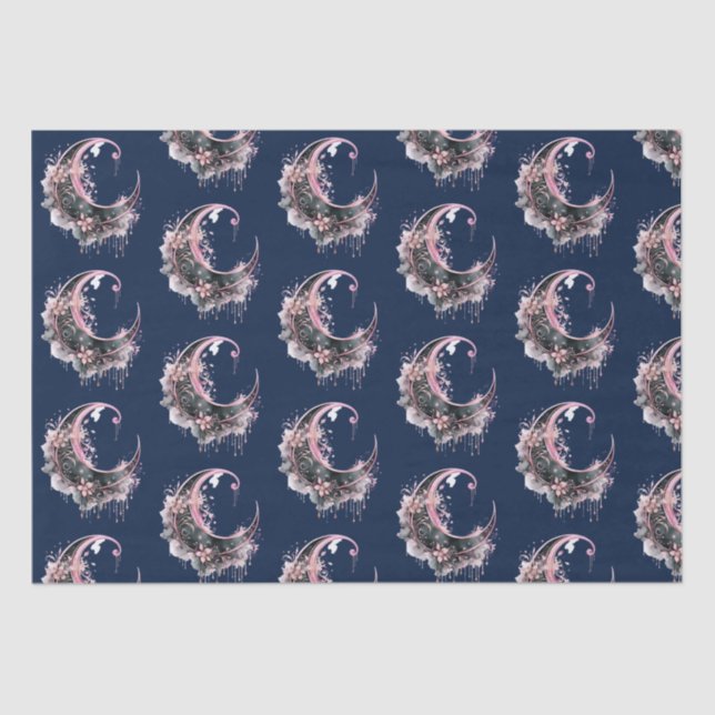 Black and Pink Crescent Moon Pattern Halloween Tissue Paper (Front)
