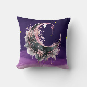 Black and Pink Crescent Moon Starry Halloween Cushion