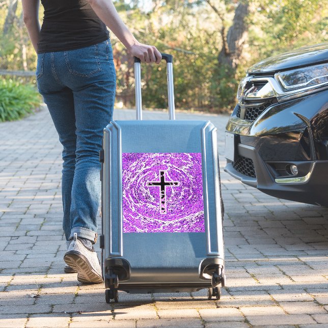 BLACK AND PINK CROSS WITH PURPLE BACKGROUND (Suitcase Insitu)