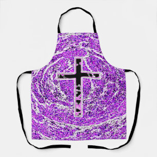 BLACK AND PINK CROSS WITH PURPLE BACKGROUND APRON