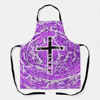 BLACK AND PINK CROSS WITH PURPLE BACKGROUND APRON