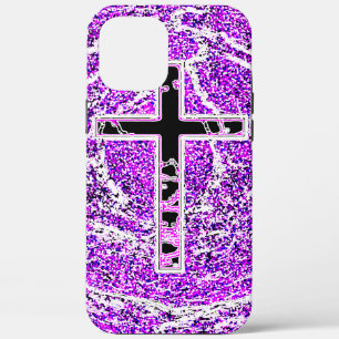 BLACK AND PINK CROSS WITH PURPLE BACKGROUND iPhone 12 PRO MAX CASE