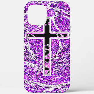 BLACK AND PINK CROSS WITH PURPLE BACKGROUND iPhone 12 PRO MAX CASE