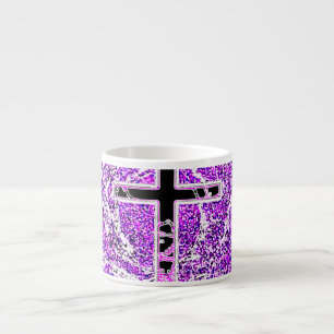 BLACK AND PINK CROSS WITH PURPLE BACKGROUND ESPRESSO CUP