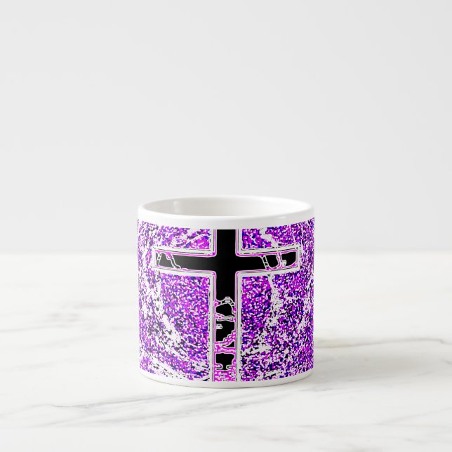 BLACK AND PINK CROSS WITH PURPLE BACKGROUND ESPRESSO CUP (Front)