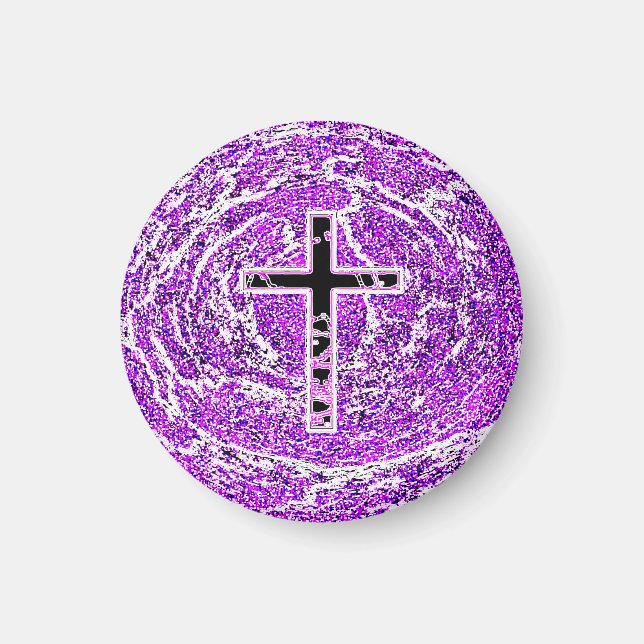 BLACK AND PINK CROSS WITH PURPLE BACKGROUND MAGNET (Front)