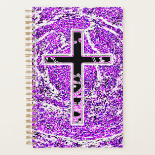 BLACK AND PINK CROSS WITH PURPLE BACKGROUND PLANNER